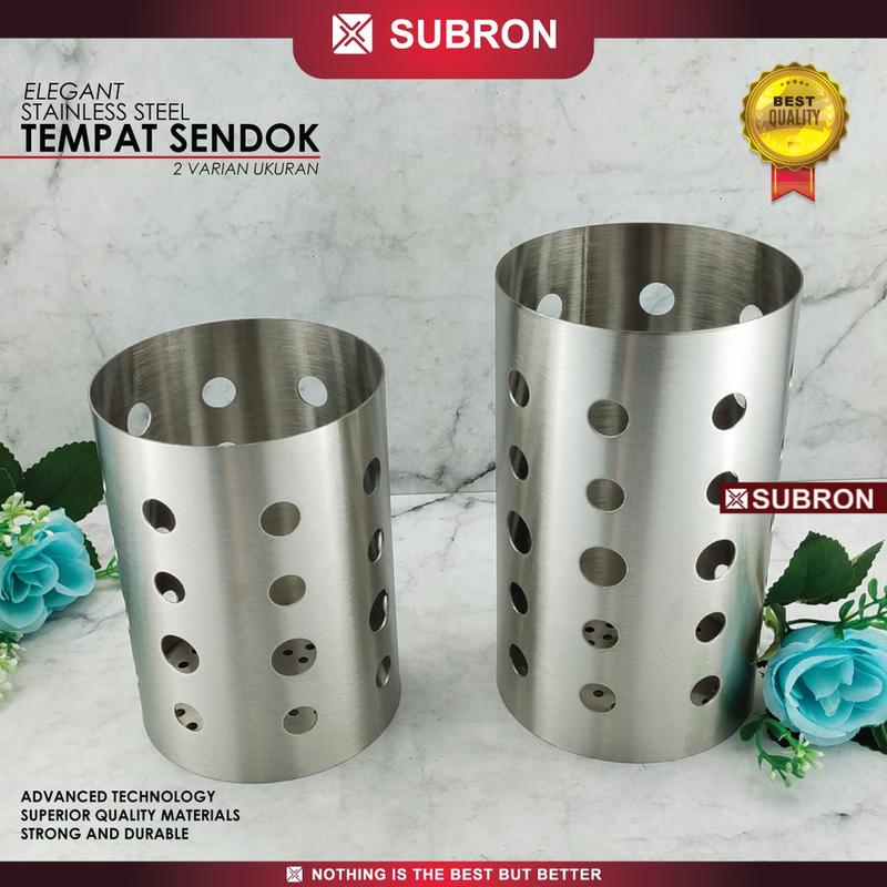 SUBRON SUS 304 Tempat Sumpit Sendok Garpu Sedotan Stainless Steel Tebal Bulat Kitchenware 3