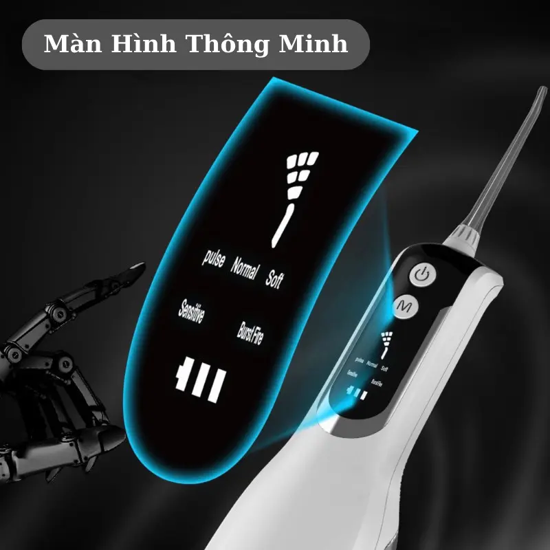 Máy tăm nước cầm tay vệ sinh răng miệng tặng kèm 4 đầu phun, màn hình hiển thị sử dụng cho cả Nữ và nam 3