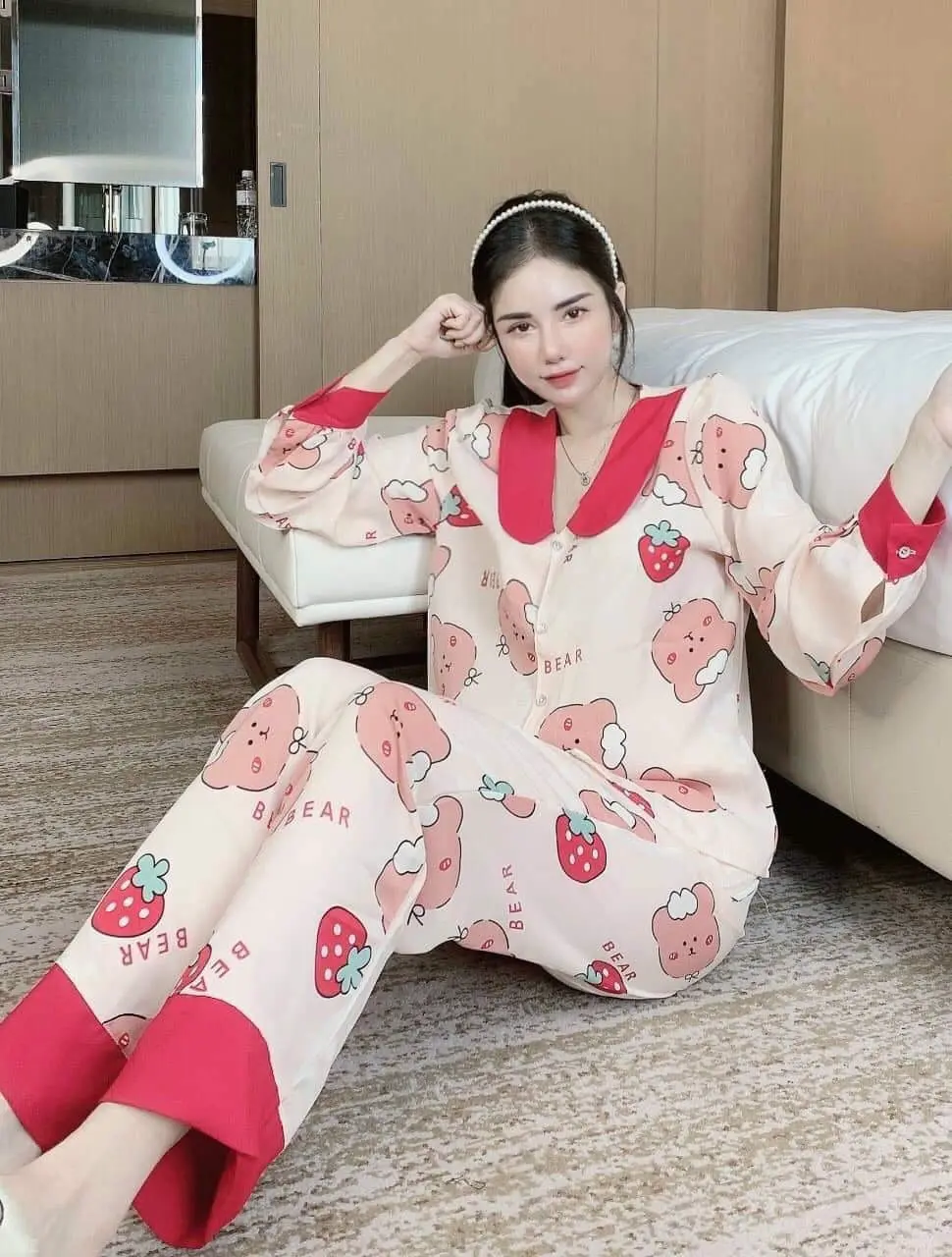 BỘ PYZAMA ÁO DÀI QUẦN DÀI CỪU ĐỎ