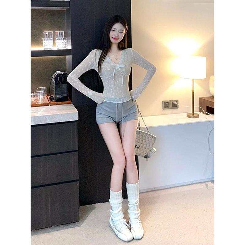 Áo Ren Cổ Chữ V, Dễ Thương Và Gợi Cảm, Dành Cho Nữ, Áo Len Mặc Trong Dài Tay, Hàng Mới Về Đầu Mùa Thu, Cao Cấp, Có Khóa, Áo Áo Chui Đầu Bó Sát 7