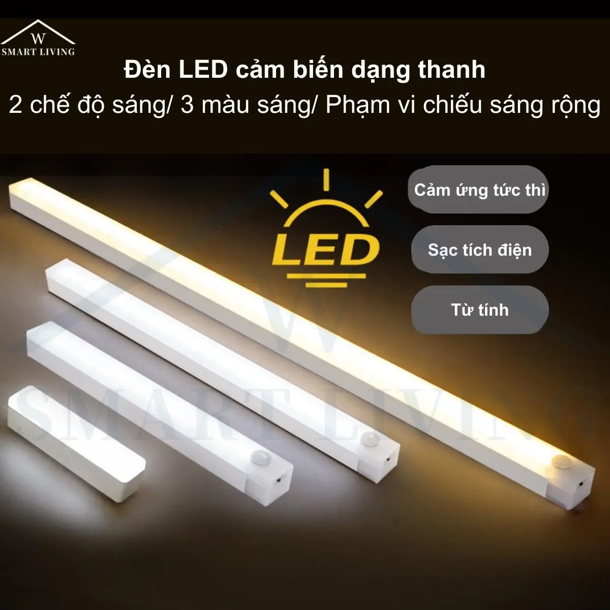 Đèn cảm biến tự động sáng dạng thanh 3 màu sáng đèn ngủ thông minh dán tường Gia dụng thông minh bóng đèn LED chuyển động phạm vi cảm ứng rộng sạc USB đèn đêm