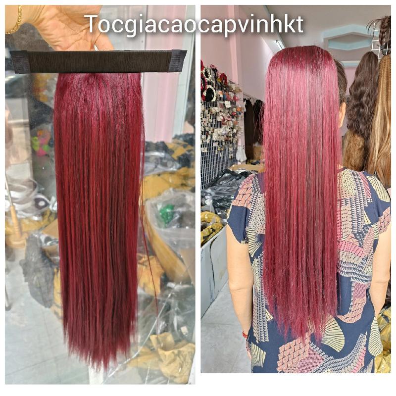 Tóc cột thanh quấn dáng thẳng màu đỏ/vàng chanh mới Tóc Giả