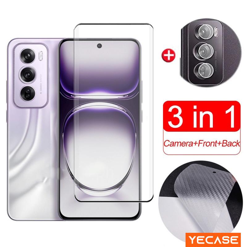 Bảo vệ màn hình cho OPPO Reno 12 Pro 5G, bề mặt cong, kính cường lực, nắp đậy đầy đủ cho OPPO Reno 8 T 8T 12 11 10 9 7 Pro Plus Pro + 8T 4G 5G, phim kính 3 trong 1 và Màng Bảo Vệ Ống Kính và phim bảo vệ mặt sau chống xước Carbon Phụ Kiện