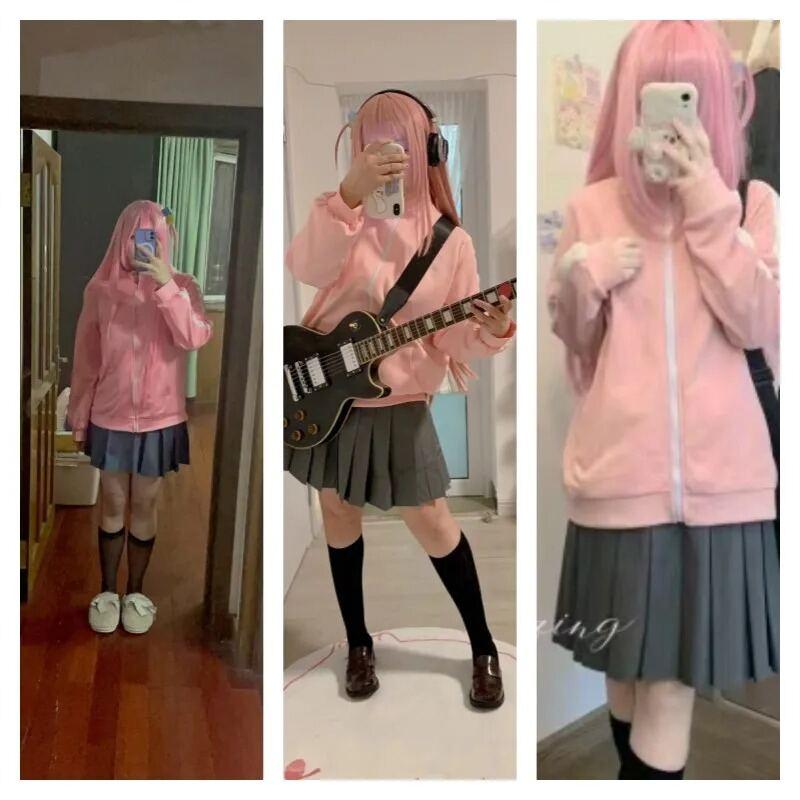 Product Introduction of Áo khoác màu hồng JK, dành cho phụ nữ, chất liệu Polyester, bộ đồ ăn Halloween, Bocchi the Rock Gofei Hitori Anime cosplay, màu Trơn Top Women 15