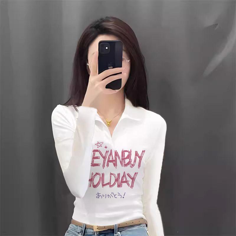 Áo Thun Dài Tay Cổ Polo, Dành Cho Nữ, Bộ Sưu Tập Mùa Thu, Thời Trang, Phong Cách Hàn Quốc, Mỏng Vừa Vặn, Phong Cách Phương Tây, Áo Ôm Sát, Hàng Mới Về Năm 2025, Ins Top Women 7
