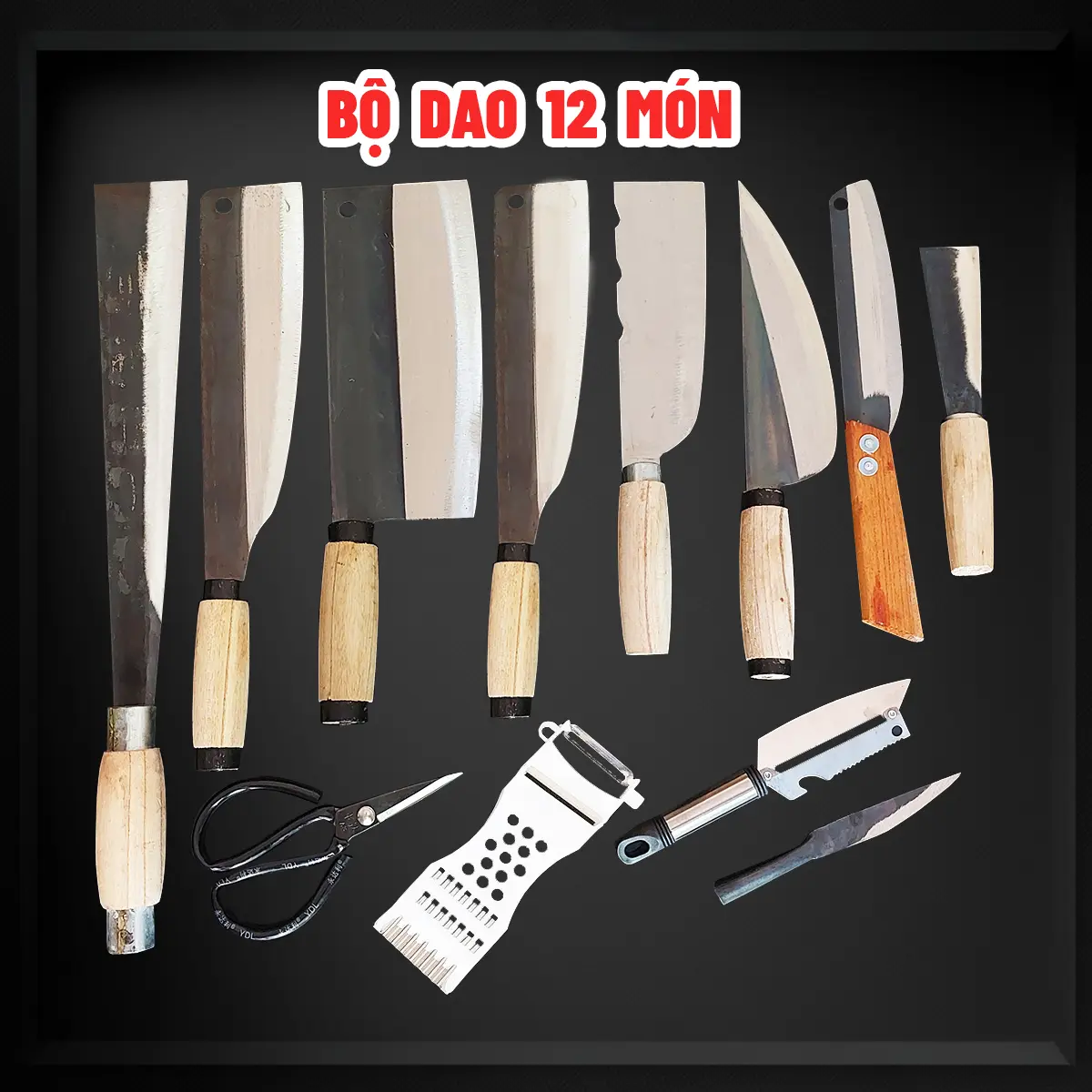 Bộ Dao Bếp 12 Món Rèn Thủ Công Sắc Bén - Dao Bếp Onvin