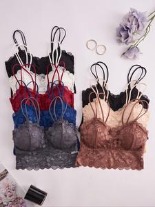 Women's Floral Lace Lingerie Top, Casual Comfy Breathable Double Strap Buckleless Bra, Ladies Lingerie for All Seasons