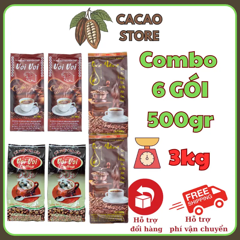 COMBO 6 GÓI cà phê 1 kg Voi 1 1kg Ong Vang 1kg Voi voi 999 coffee hương vị dộc đáo combo 6 tea  coffee cà phê  3 miền chính hãng cafe chồn