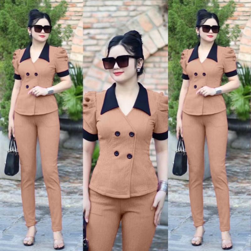 [Mã H20] Đồ Bộ Vải thun xốp nhật cổ bẻ mặc đi làm, đi chơi, đi dạo đều phù hợp có đủ kích cỡ 40-75 ký