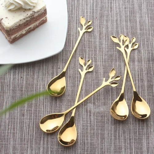 Sendok Dessert | Garpu Dessert | Sendok Teh | Sendok Motif Daun | Garpu Motif Daun | Sendok Desain Mewah Berkualitas Tinggi - [SHLH1003] 4