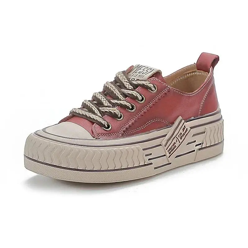 New Spring Genuine Leather Women Shoes Lace-up Sewing Flat Handmade Concise Leisure Comfortable Ladies Shoes