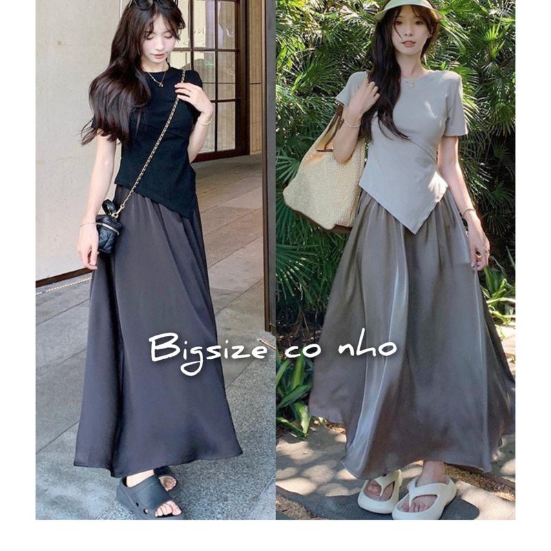 Set Đồ Thời Trang Áo Thun Kiểu Croptop Tà Nhọn Kèm Chân Váy Dài Dáng Suông SET77 Nữ Women Kem Polo