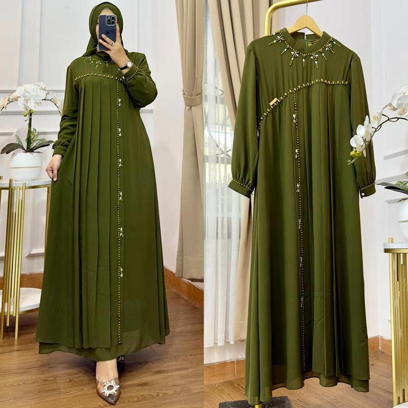 Najah Fashion Alfai Dress Lebaran 2025 Ceruty Babydoll Payet Remaja Muslim Ukuran MLXL DAN XXL Premium 2