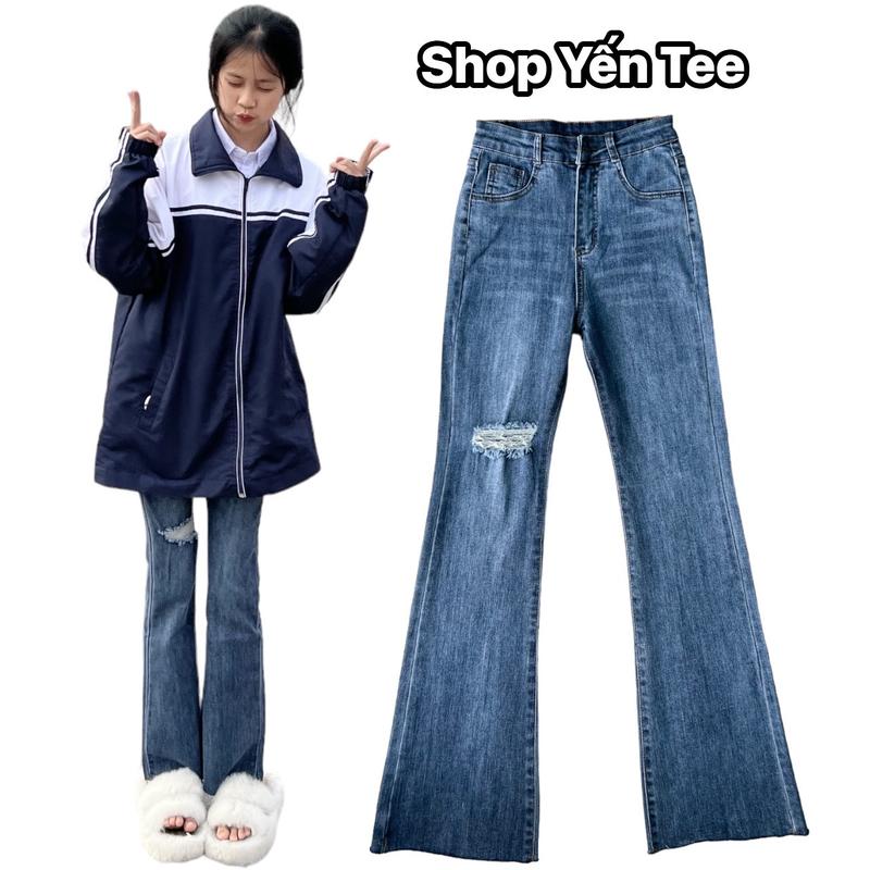 Quần Jeans Loe Xước Gối mới 2025 phối xước nhẹ nhàng dễ mặc, màu xanh nhạt và màu xanh đậm Nữ Women Pants Có Túi