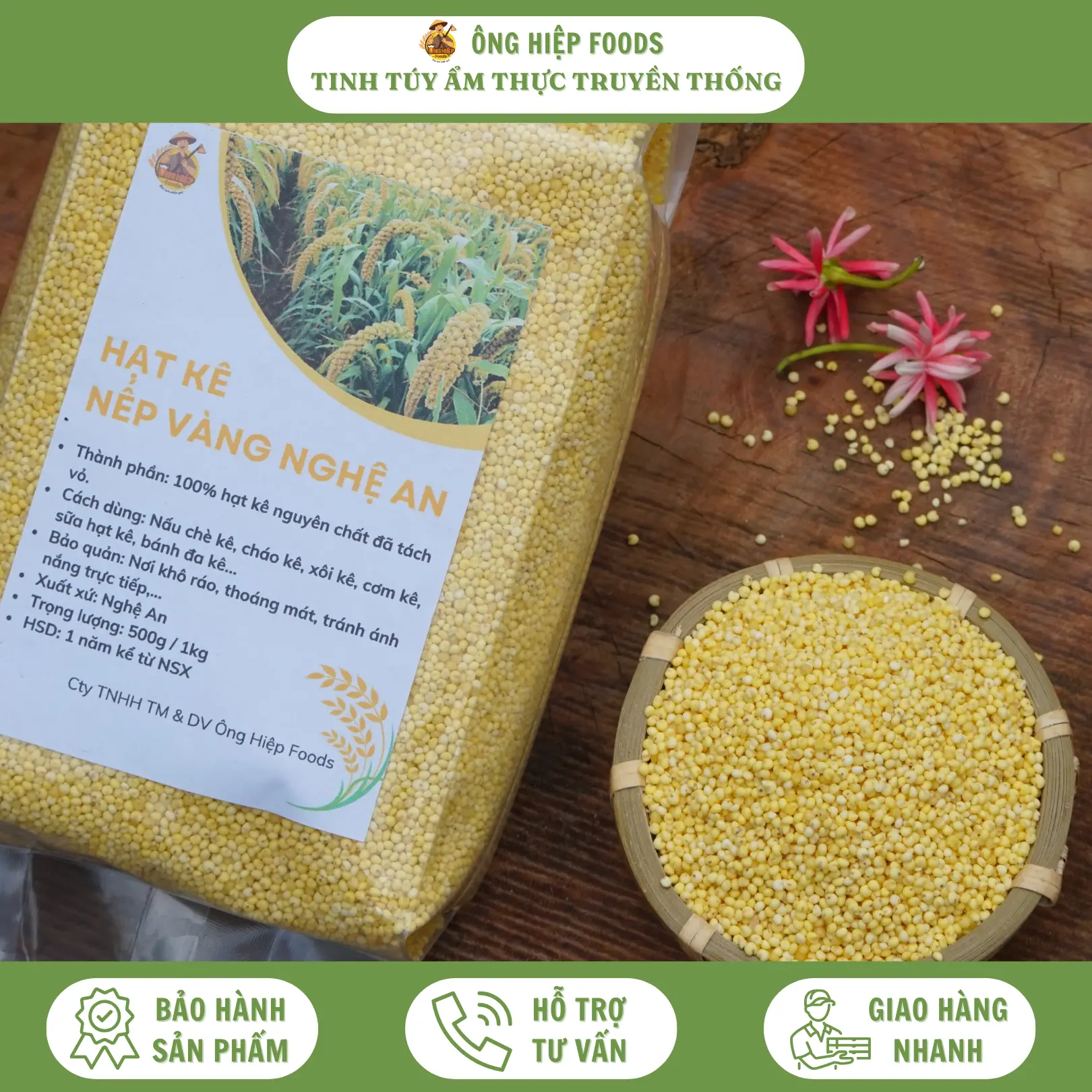 1kg Hạt kê nếp vàng Nghệ An đã tách vỏ, bao dẻo, hút chân không, nhiều chất dinh dưỡng - Ông Hiệp Foods