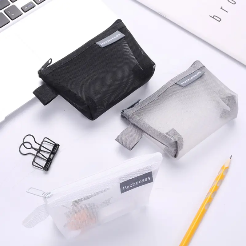 Tas pouch mini jaring Pouch transparant alat tulis Dompet kosmetik makeup simple lucu aesthetic Paket penyimpanan saku portabel Lompatan kunci Tas kartu earphone USB lipstik Pouch organizer travel skincare Kantong aksesoris untuk pelajar sekolah kantor 1