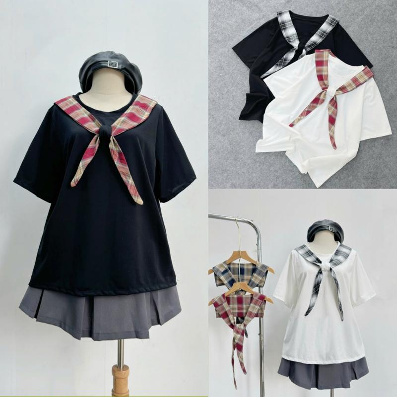 Áo thun thủy thủ khăn rời bigsize nữ tay ngắn chất cotton form rộng cho các chuppy xinh 60-95kg A175