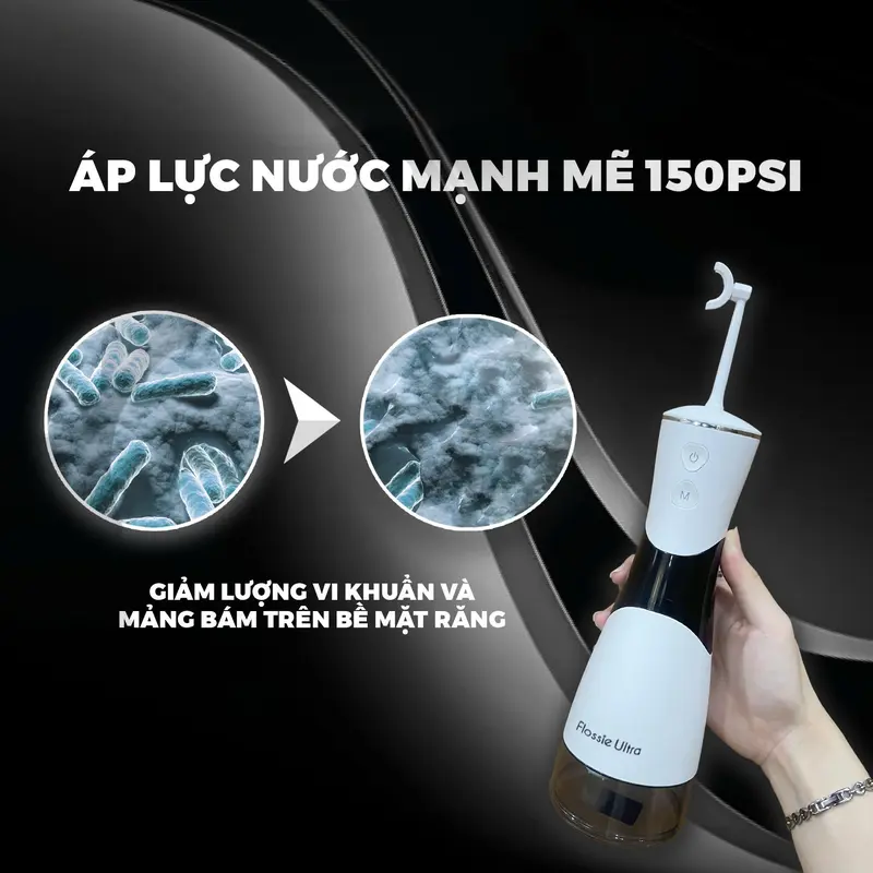 Máy Tăm Nước 2 Chiều Flossie Ultra - Công Nghệ Làm Sạch Răng Miệng Vượt Trội| Chính Hãng, Bảo Hành 365 Ngày - Tặng 3 tấm sticker + 1 kẹo ngậm vị coca + 1 Thanh cạo lưỡi 5