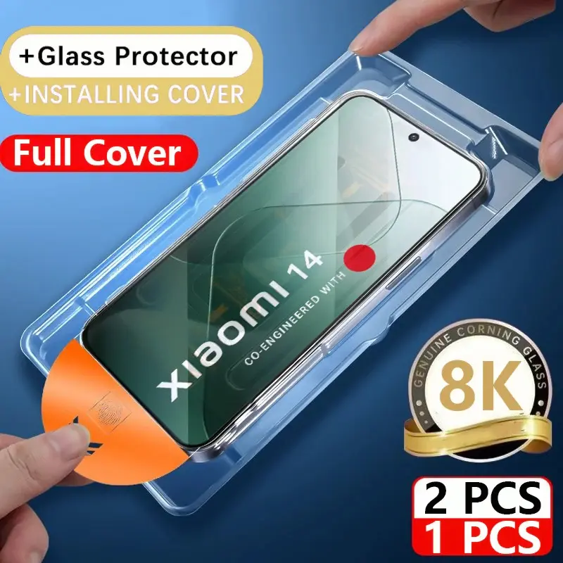 1-2PCS 8K Dust Free Glass For Xiaomi 14 13 12T Pro HD Oleophobic Coating Screen Protector Easy Installation Protective Glass Red Mi Note 8 9 10 11 12 Pro Cover Accessories phonescreenprotector Handheld Protection Casing Cellphone Smartphone Phonecase