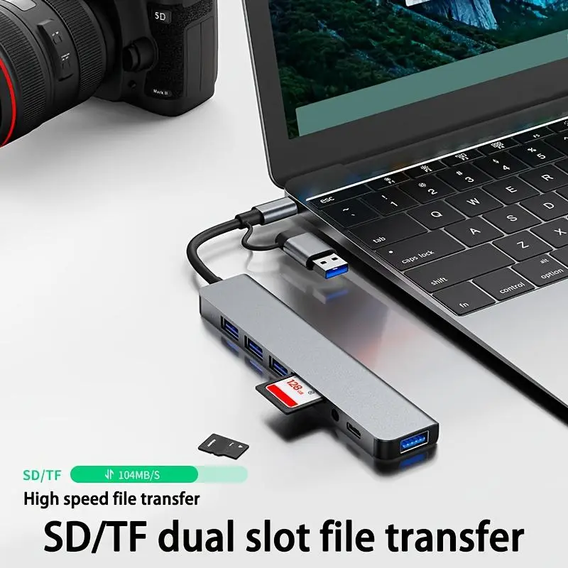 8-in-1 USB C Hub, USB Splitter, USB Extender with 4 USB Ports & 1 USBC TF/SD Card Reader, Suitable for MacBook Pro/iPad Pro/HP Laptops/Galaxy Phones 5