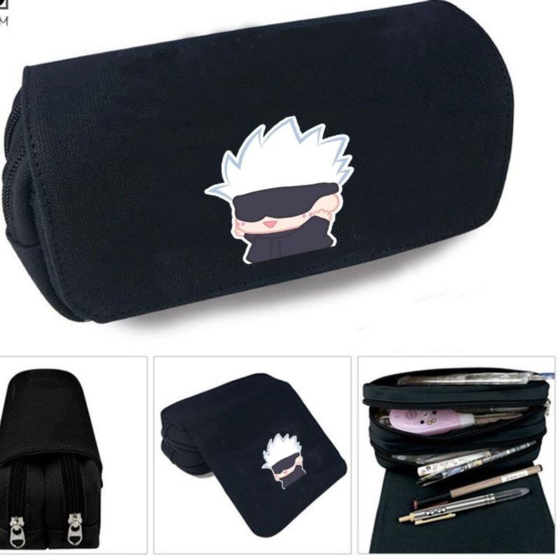  Hộp bút vải canvas khóa trắng in hình JUJUTSU KAIseᵰ ver tập thể dục đi học tiện lợi anime chibi 