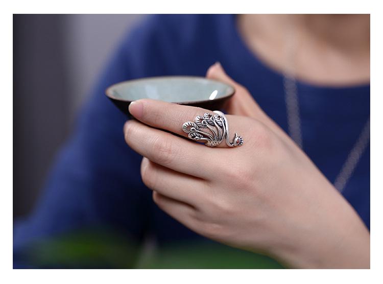 Product Introduction of New New Wide Face Ring for Women's Ethnic Style Phoenix Peacock Old Ring Ring Creative Retro Live Mouth Jewelr 3