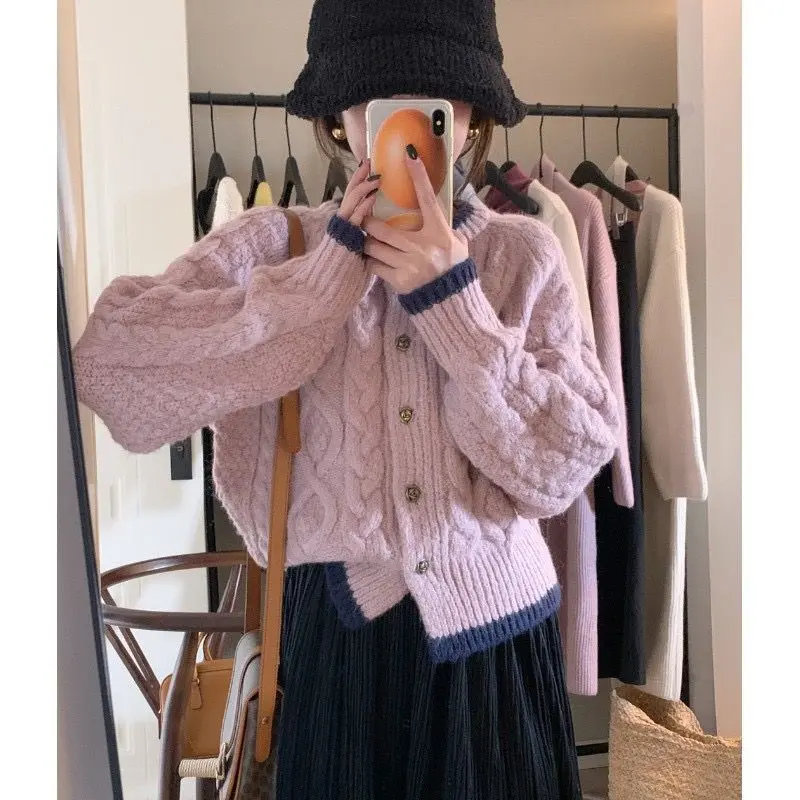 Áo Cardigan Dệt Kim, Xoắn Hồng, Mềm Mại Và Nếp, Phong Cách Cổ Điển Cổ Điển Áo Khoác Len Pháp Nhẹ Nhàng, Áo Ngắn, Thích Hợp Cho Mùa Xuân, Cho Phụ Nữ
