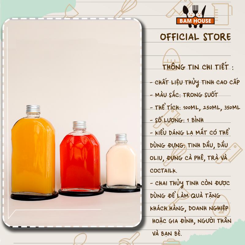 Product Introduction of Chai thủy tinh dẹt xén vai Bam House dung tích 100ml 250ml 350ml 500ml có nắp thiết cao cấp CXV05 1