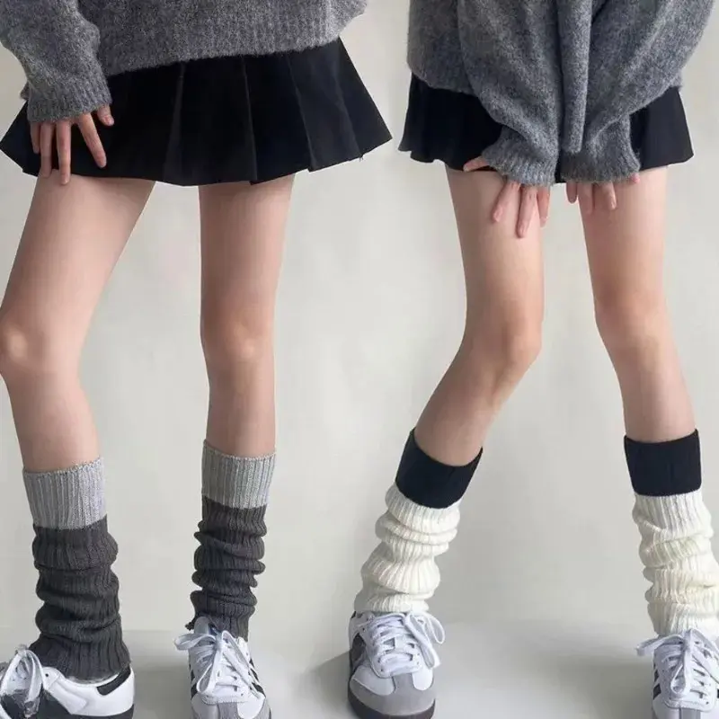 Đồ Giữ Ấm Chân JK Lolita, Dành Cho Nữ, Mùa Thu Đông, Bọc Chân Dệt Kim, Tất Dài, Màu Trắng, Phong Cách Y2K Punk Gothic, Tất Đan, Mũ Bốt