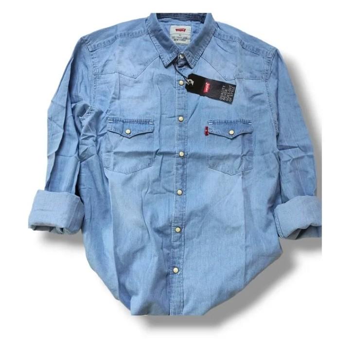Product Introduction of Kemeja Denim Pria Lengan Panjang/Kemeja Jeans Model Distro High' Quality Kemeja Denim Pria Size M, L, XL Panjang 6