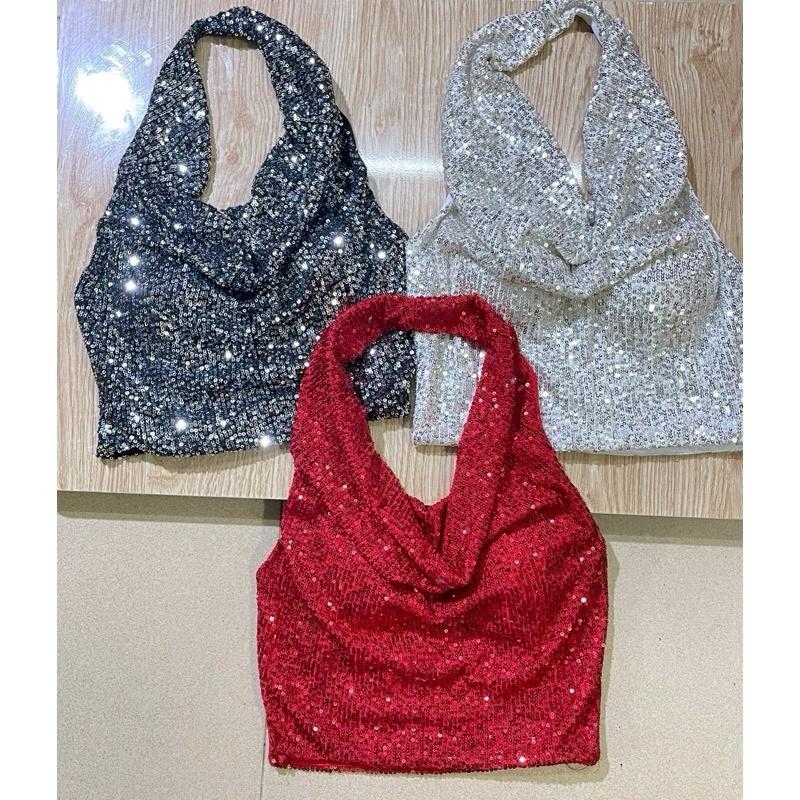 Áo Yếm cổ đổ kim sa bling bling kèm mút ngực khoe vai xinh 0