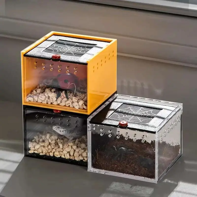 New Reptile Keeping Crawg Pet Feeding Lizard Silkworm Baby Scorpion Unicorn Beetle Insect Black Acrylic Box Pets House