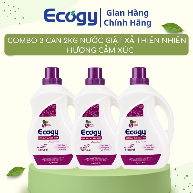 ECOGY Combo 3 can Nước giặt xả thiên nhiên hương cảm xúc 2Kg can dạng lỏng có chất tẩy từ Enzym thiên nhiên; An toàn với quần áo của bé & người lớn; Lưu hương thơm & mềm vải tẩy sạch khuẩn Làm Sạch