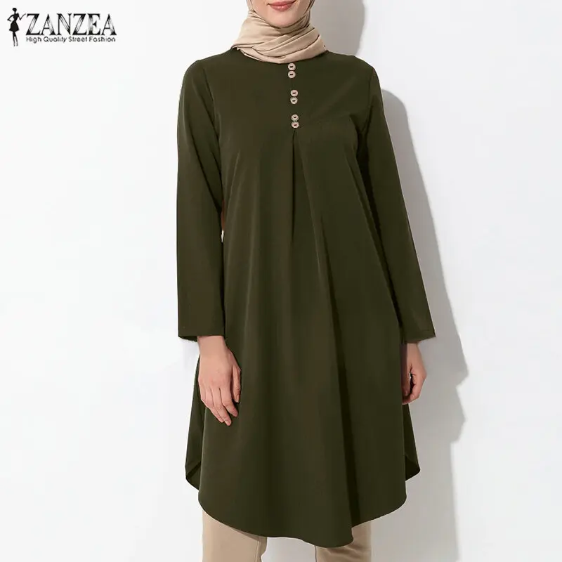 SS24 Women Muslim Jilbab Loose Tops Long Sleeve Solid Casual Shirt Blouse Plus 2023