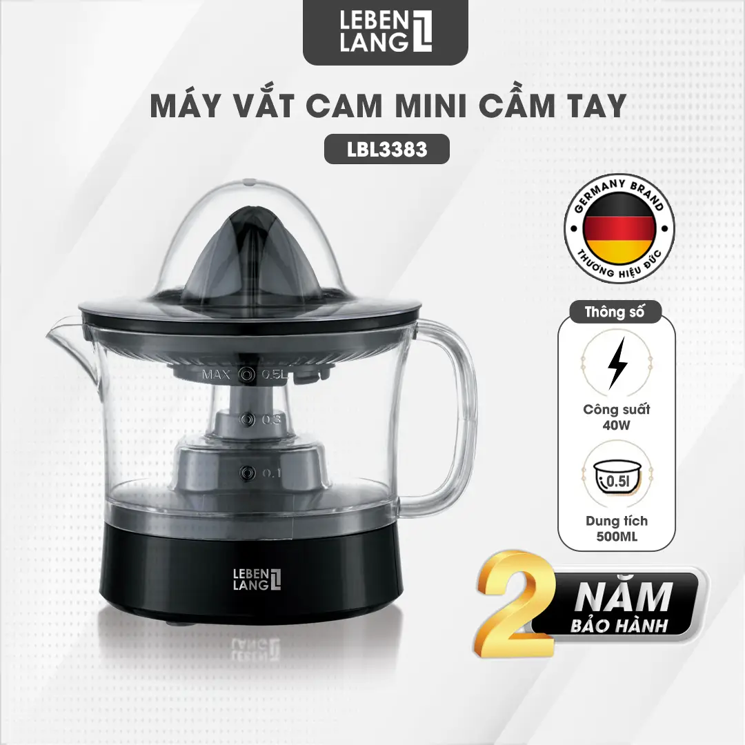 [Best Seller] Máy vắt cam mini Lebenlang LBL3383, công suất 40W, dung tích 500ml, bảo hành 2 năm - hàng chính hãng