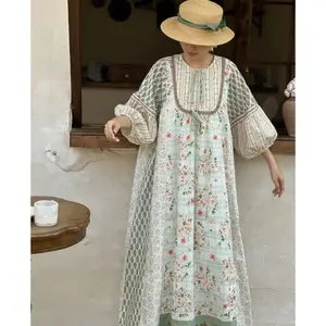 [ready stock]CHICMORE gaun wanita gaya istana motif bunga vintage berlengan balon tiga perempat untuk wanita muda