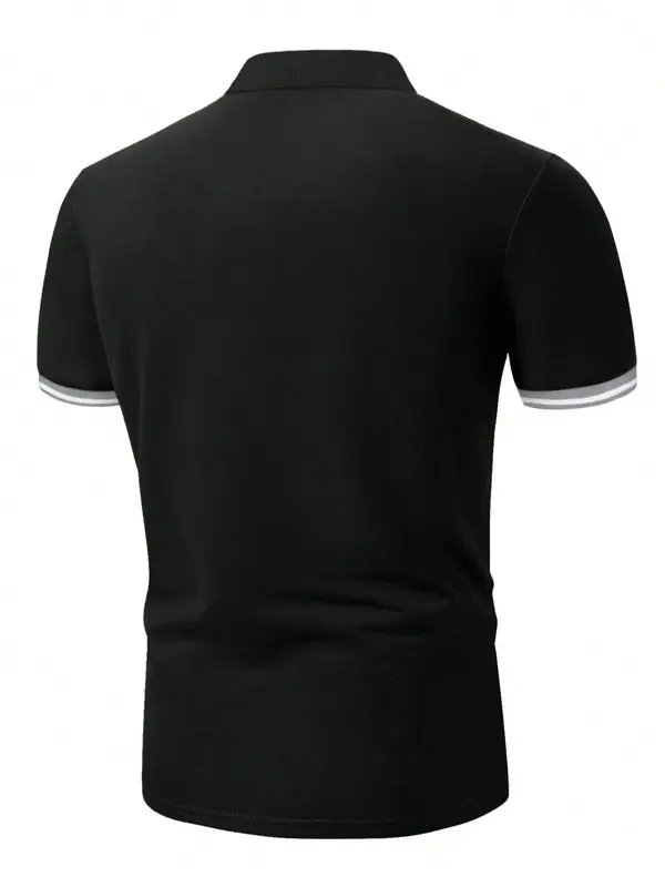 Men's Patchwork Letter Print Polo Shirt, Regular Fit Casual Short Sleeve Button Top, Fashion Men's Clothes for Summer 3