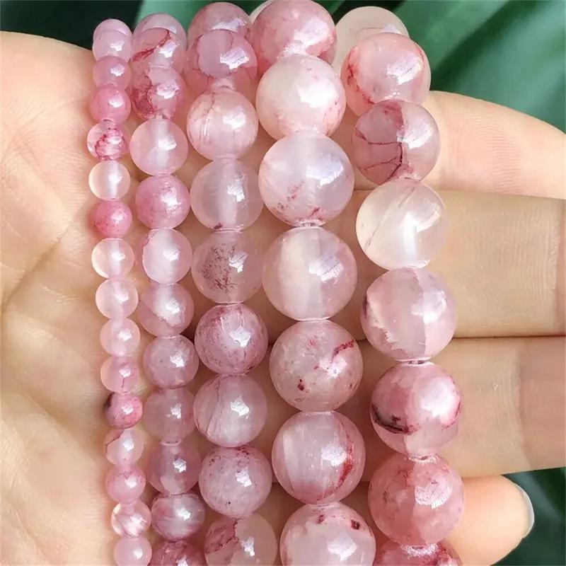 Product Introduction of Natural Stone Cherry Veins Chalcedony Jades Beads Round Loose Spacer Beads For Jewelry Making DIY Bracelet Necklace Beads 4