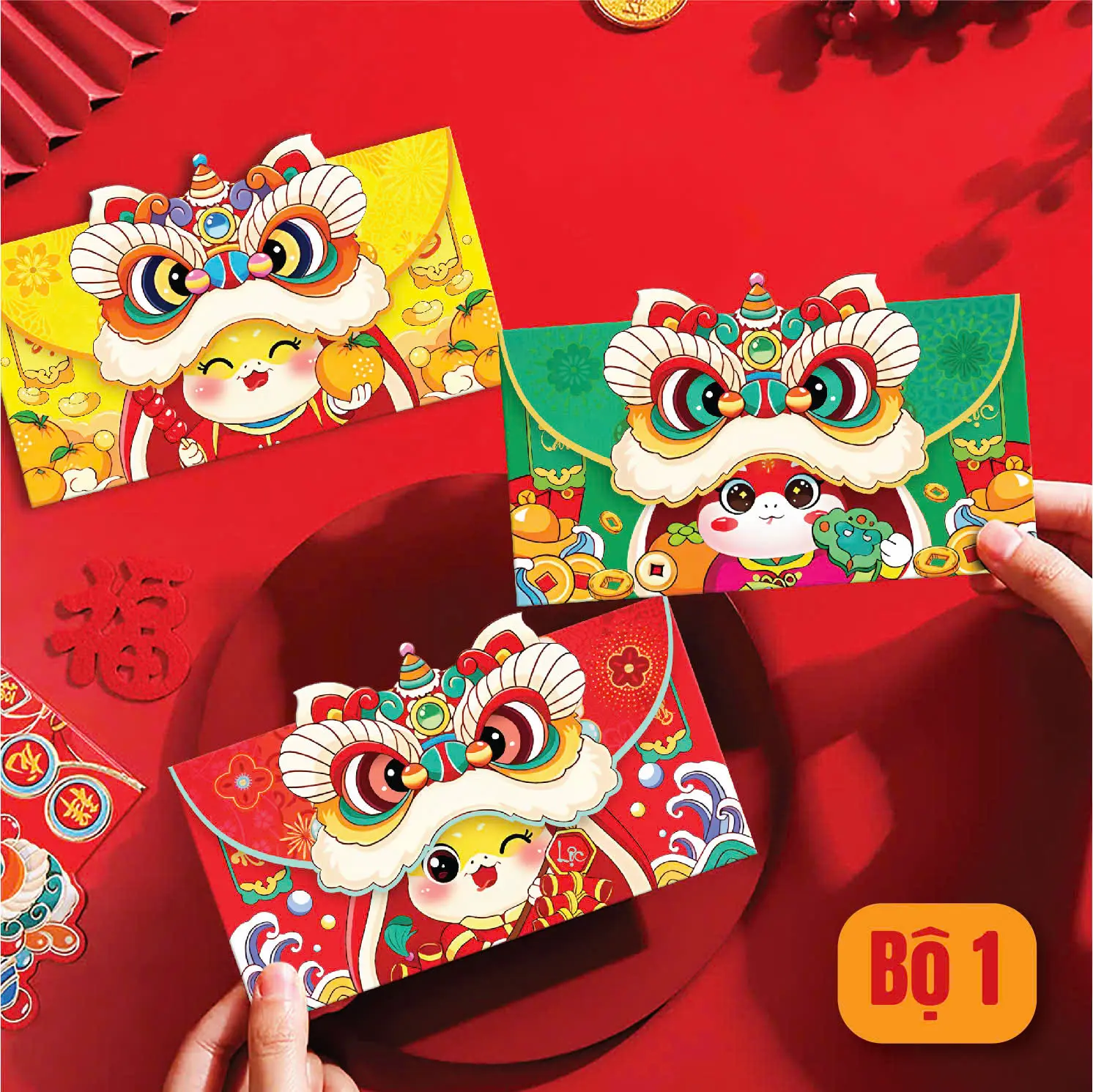 Set 6 Bao lì xì Ngang Lân hot trend 2025 Lì xì Bao thư Mẫu Mới (LOẠI DÀY CỨNG)