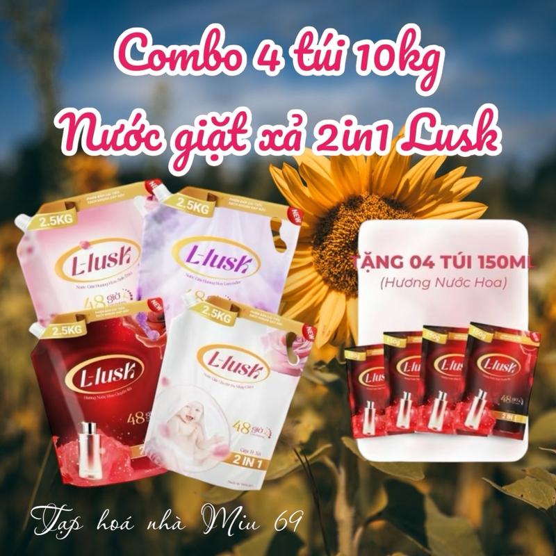 [ Tặng 4 túi 150ml ] Combo 4 túi 10kg nước giặt xả 2in1 L-Lusk Việt Nam lưu hương đến 48h, đánh bay vết bẩn, làm sạch, đậm đặc