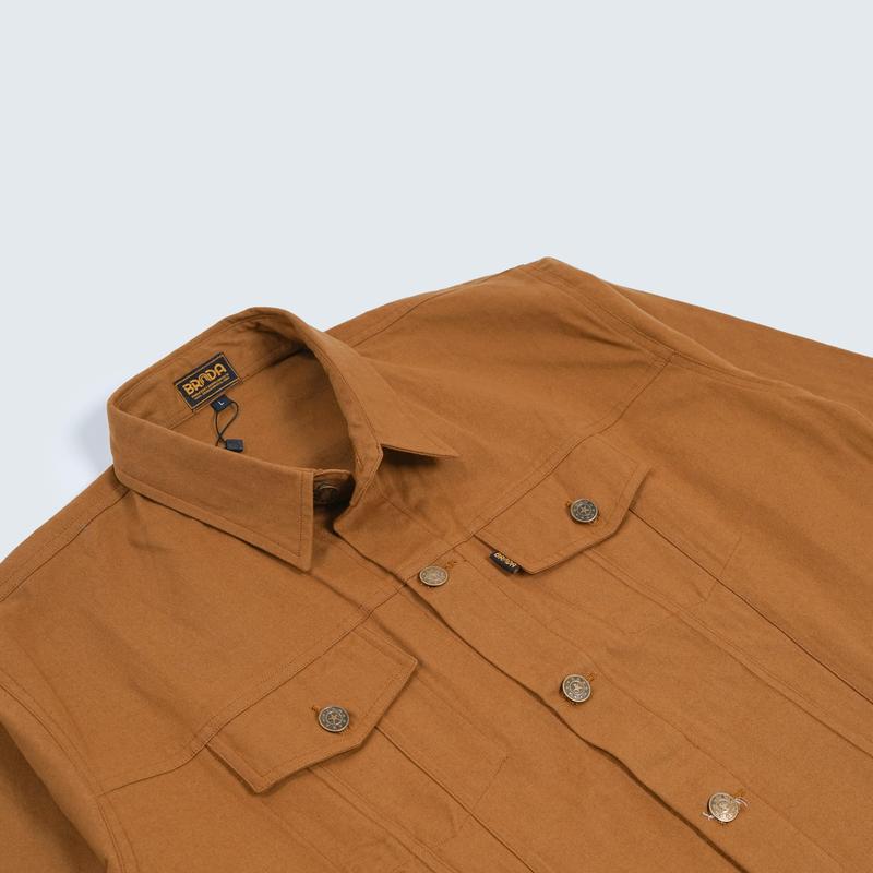 Product Introduction of Brada Jaket Trucker Kanvas Pria - Caramel 3