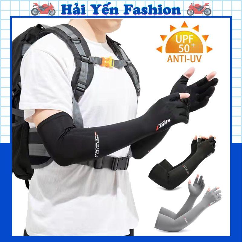 Găng Tay Chống Nắng Nam Nữ Dài SPORT Xỏ Hở Ngón Chống Tia UV Mùa Hè Có Vân Chống Trượt