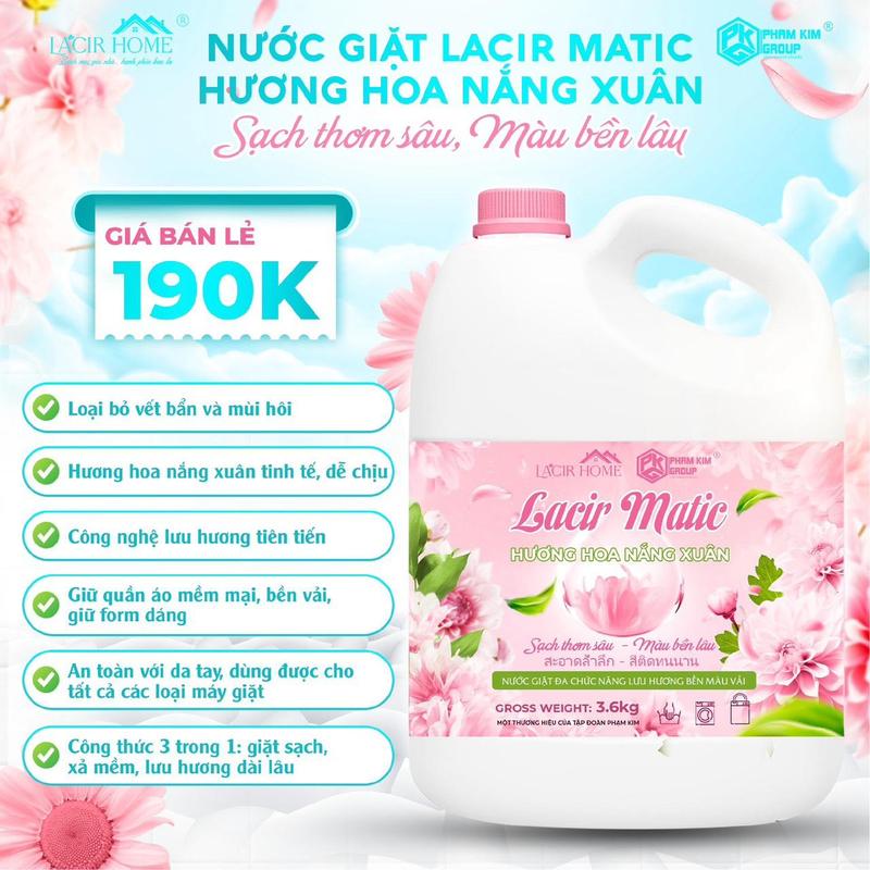 NƯỚC GIẶT LACIR MATIC HƯƠNG HOA NẮNG XUÂN 3,6kg 0