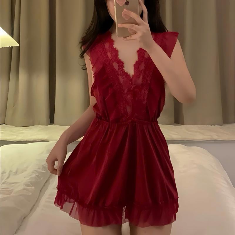 BL2138- XẢ LỖ Váy Ngủ Lụa Quảng Châu Phối ren mềm mịn mát