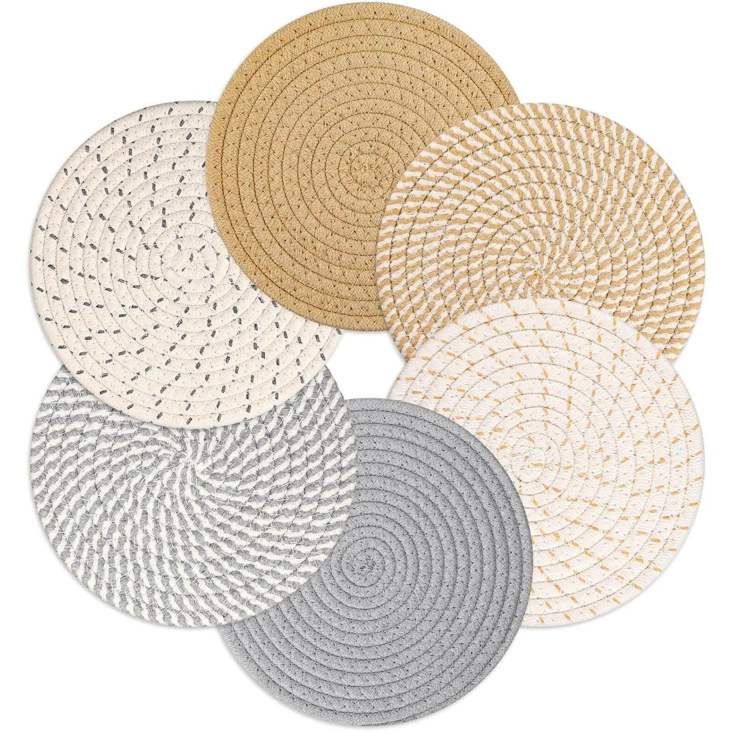 Billbotk 8" Trivets for Hot Dishes, Hot pots and Pans, 6 Heat Resistant Hot Pads, Pot Holders for Kitchen, Hot Plate Mats for Table, Kitchen Decor for Counter, Home Essentials, Farmhouse(Boho)