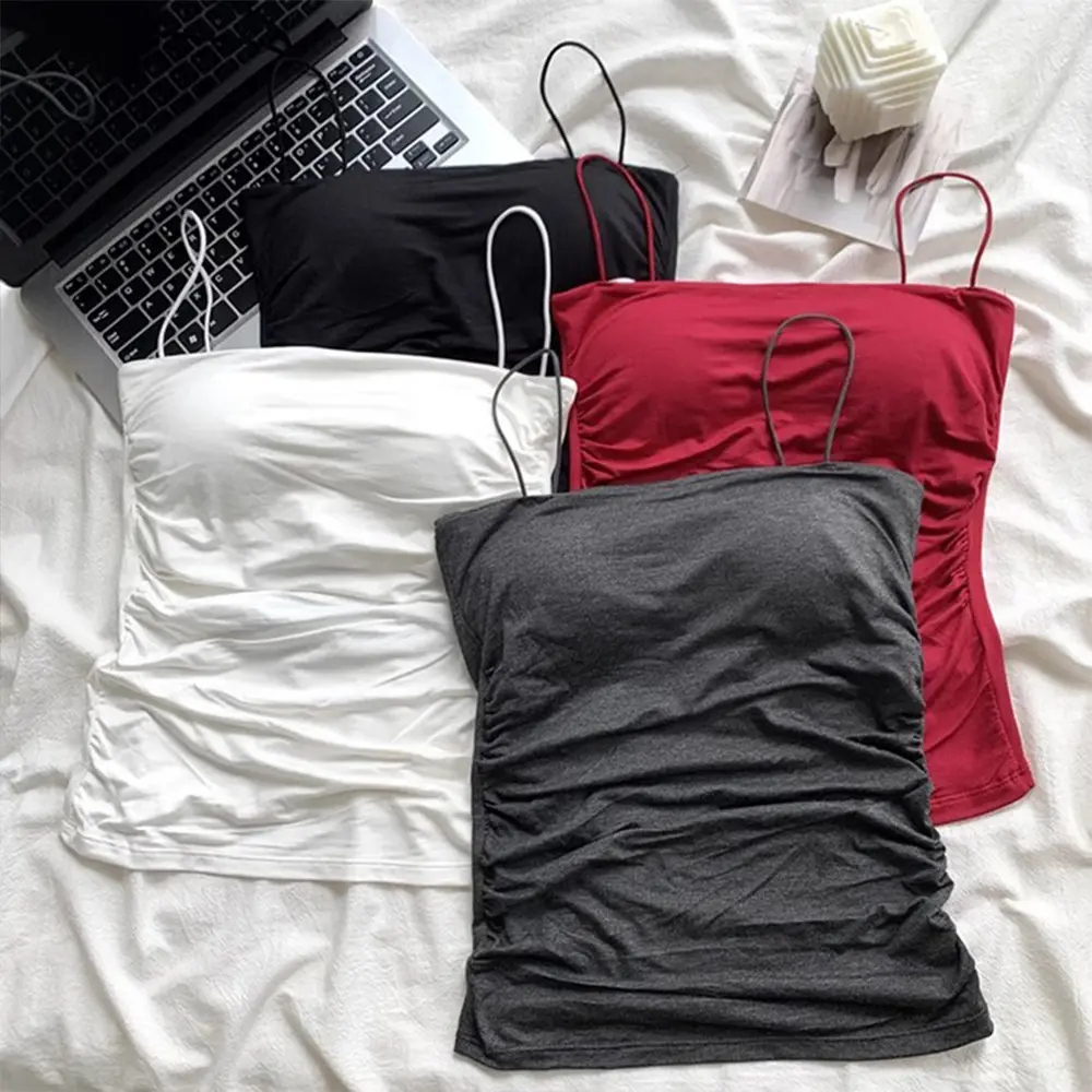 One-piece Pure Desire Hot Girl Pleated Camisole Summer With Chest Pad Outer Wear Top Sweet Girl Cool Style Sling Vest DDUN Breathable Comfortable Fabric Fashion