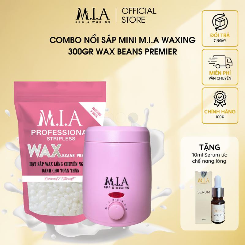 Combo 300gr sáp wax lông MIA WAXING wax nách, wax tay chân, wax râu, bikini và nồi chống dính mini tặng serum sau wax lông