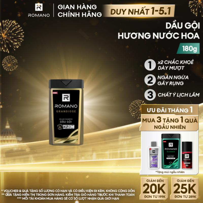   DUY NHẤT 1-5.1  MỚI  Dầu gội Dưỡng Tóc cho nam Romano hương nước hoa Grandiose 180g 