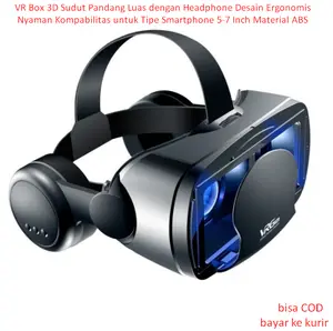 VR Box 3D Sudut Pandang Luas dengan Headphone Desain Ergonomis Nyaman Kompabilitas untuk Tipe Smartphone 5-7 Inch Material ABS Sesuai Gambar