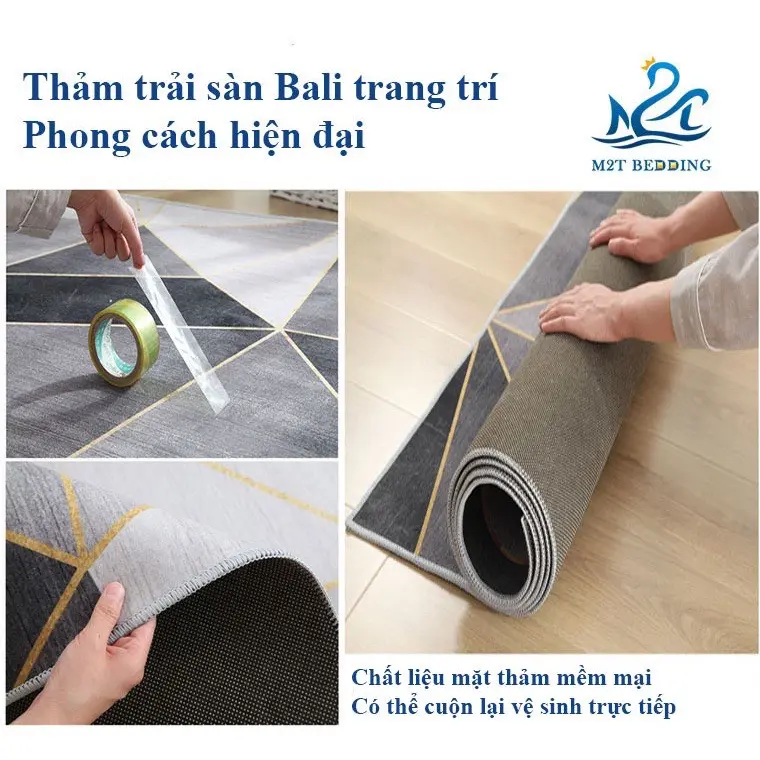 Thảm trải sàn Bali M2T BEDDING thảm trang trí tết vintage size lớn chất liệu nỉ lỳ sang trọng 2